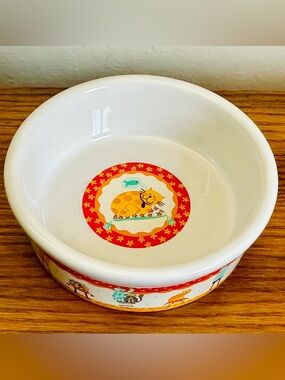 Whimsical Cat Dreaming of Fish Ceramic Pet Bowl - Mint 2006 Collectible 5" Dish